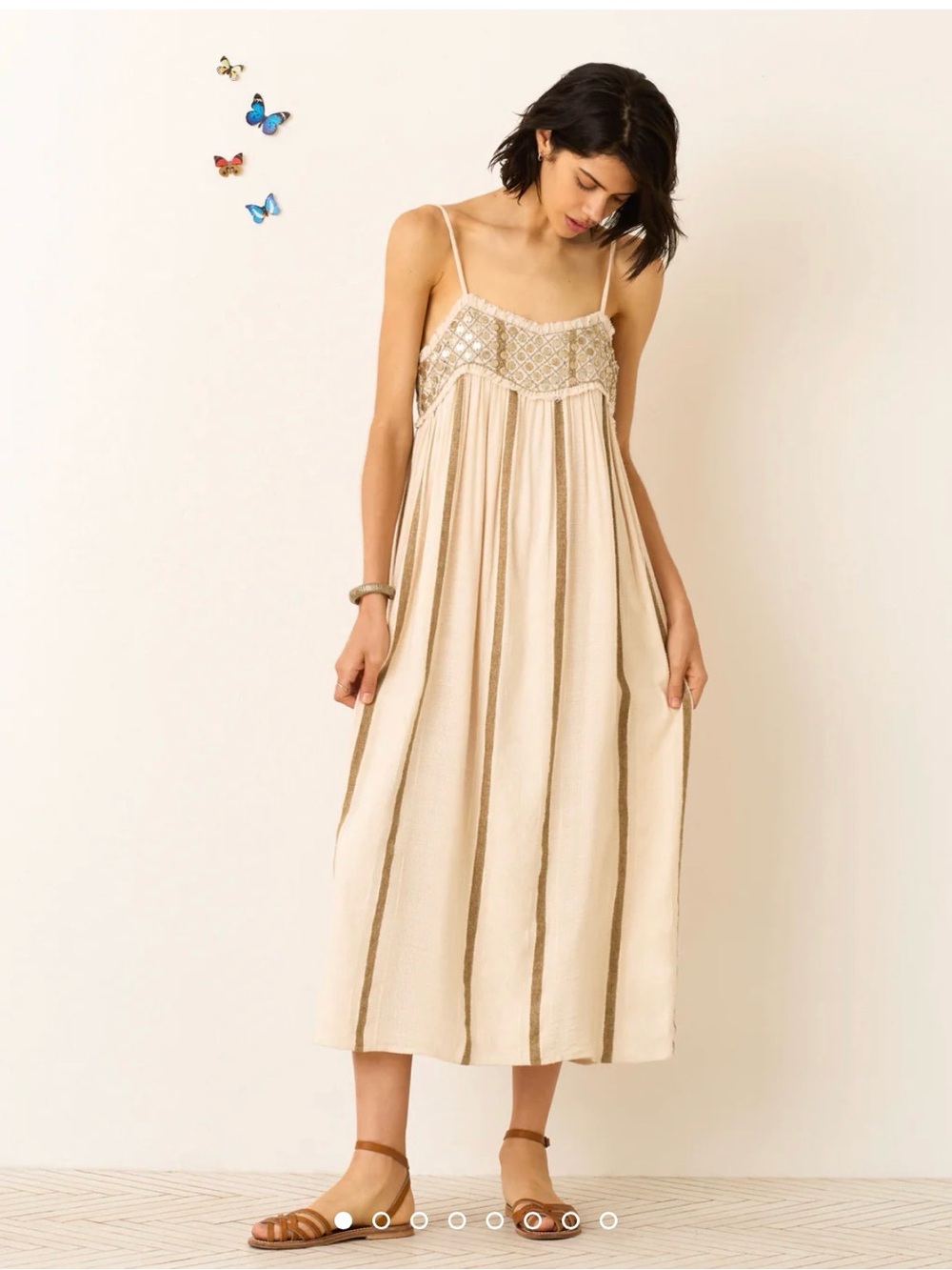Alix Of Bohemia Cream and Tan Midi Dress with Coins Bodice